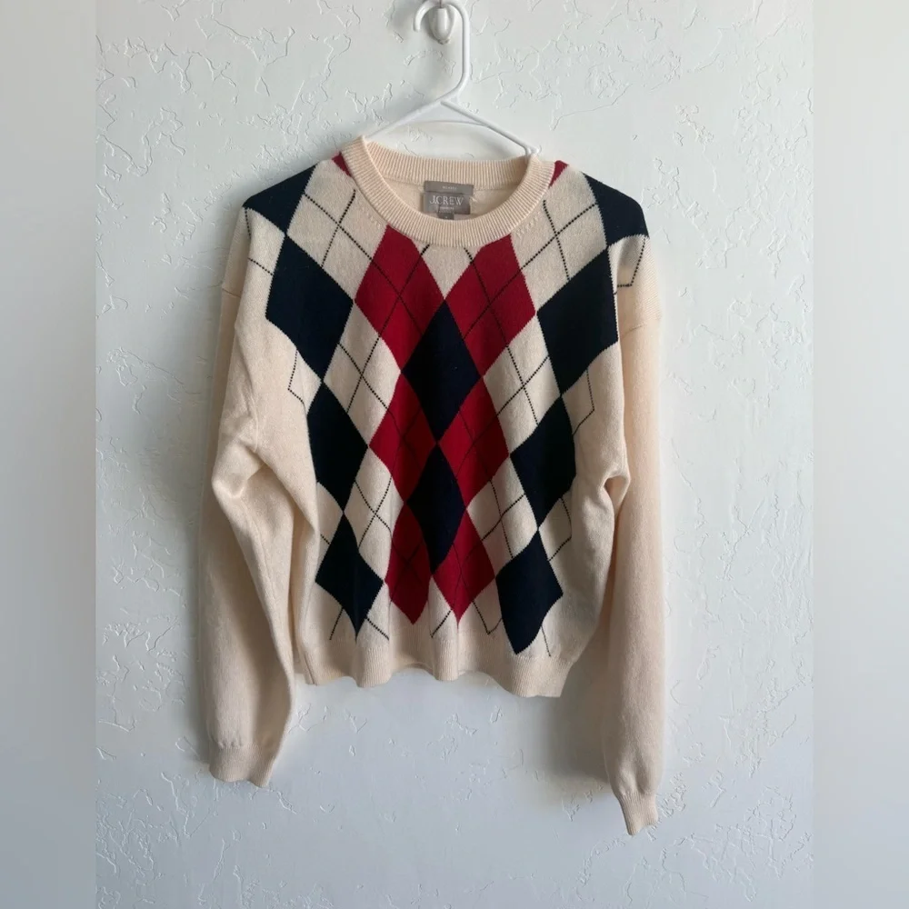 NWOT J Crew Perfect cashmere crewneck sweater in argyle size M